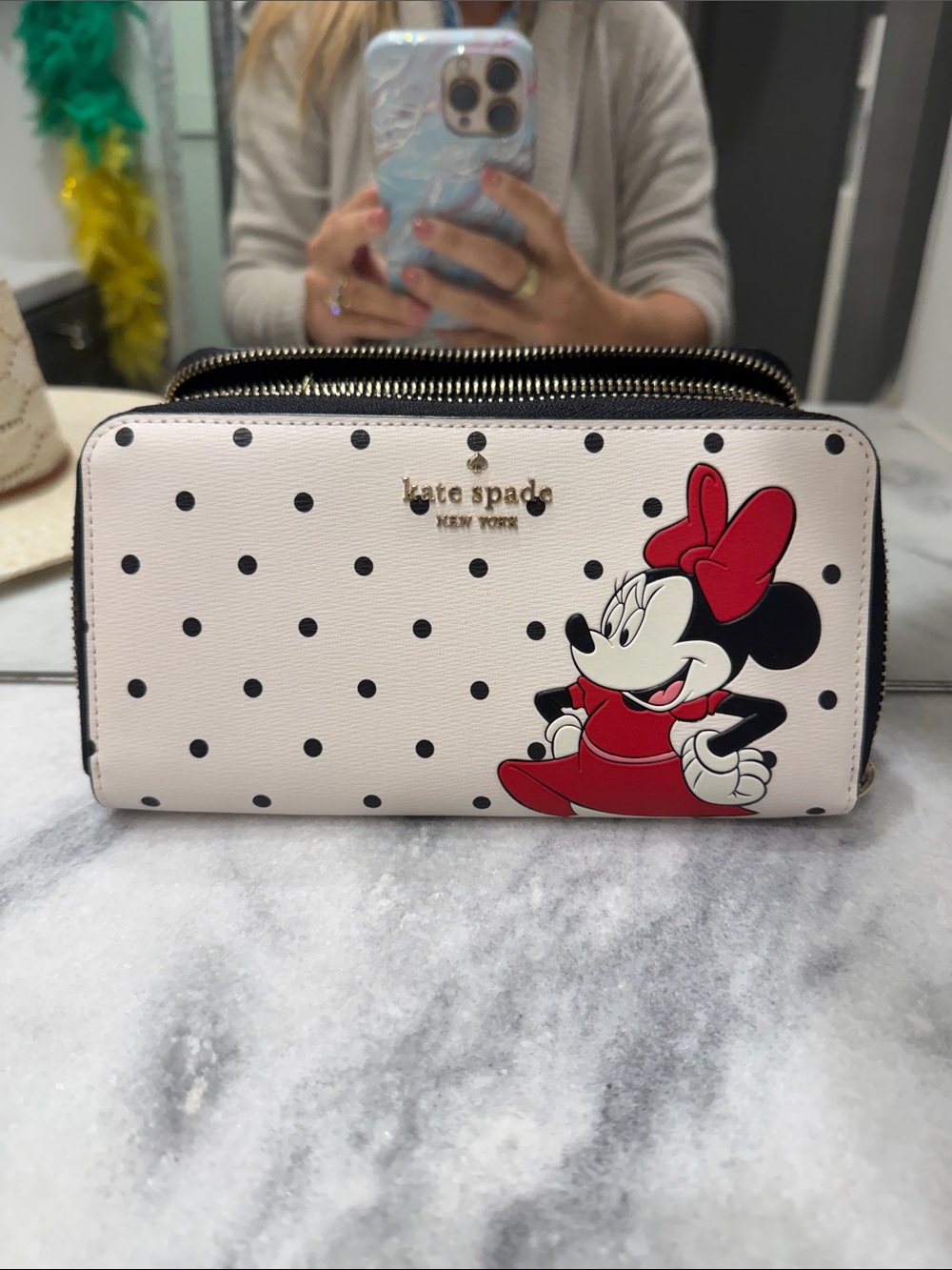 kate spade White & Black Polka Dot Minnie Mouse Wallet with Red Accents